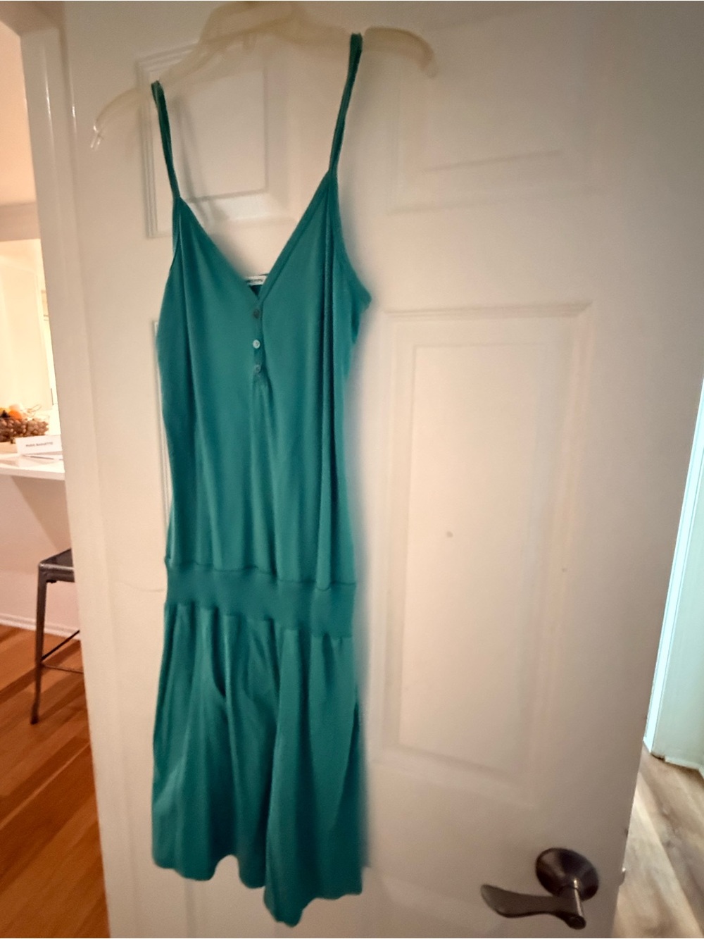 James Perse Teal Slip Midi Dress with Button V-Necksz3